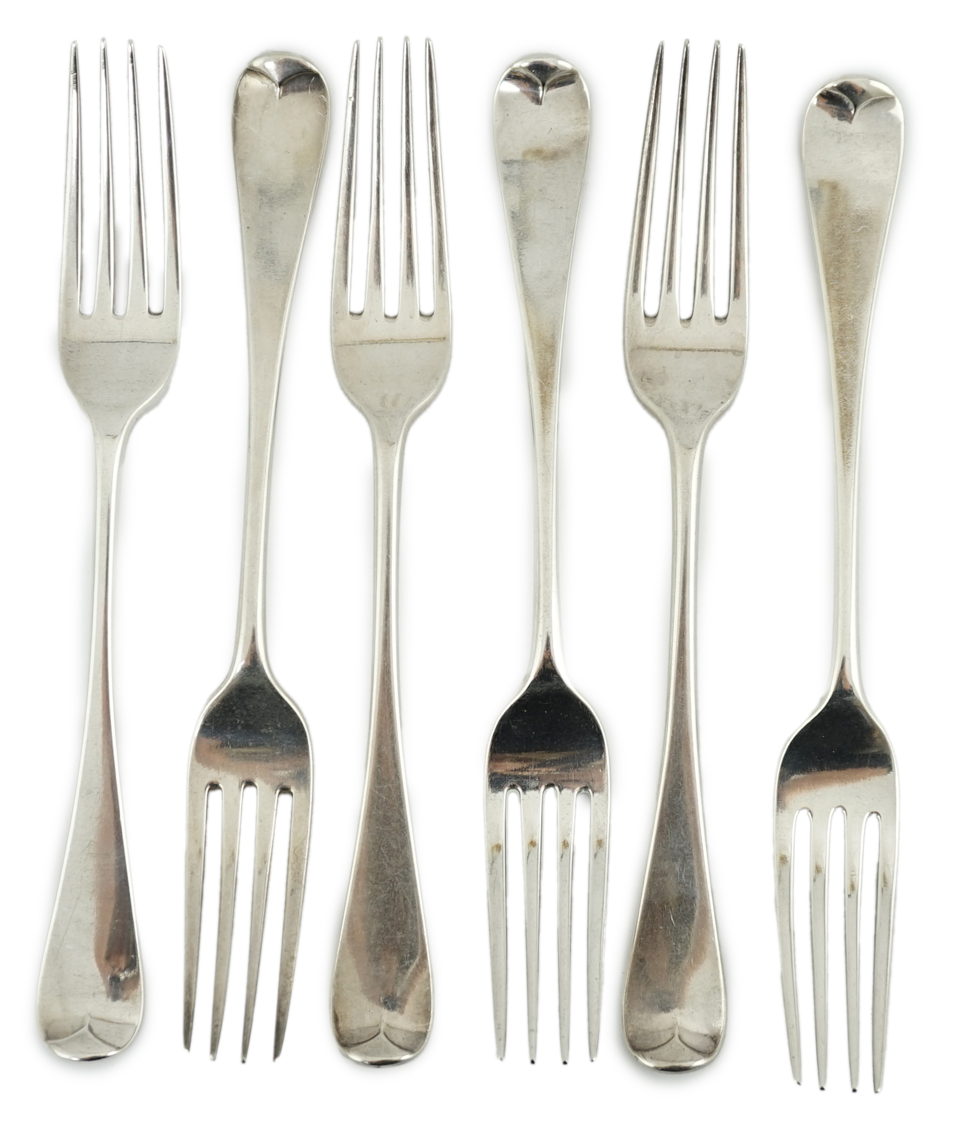 A set of twelve early Victorian silver Hanovarian pattern table forks by George Adams